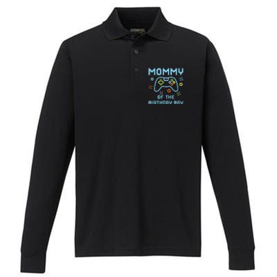 Mommy of the Birthday Matching Video Gamer Birthday Performance Long Sleeve Polo