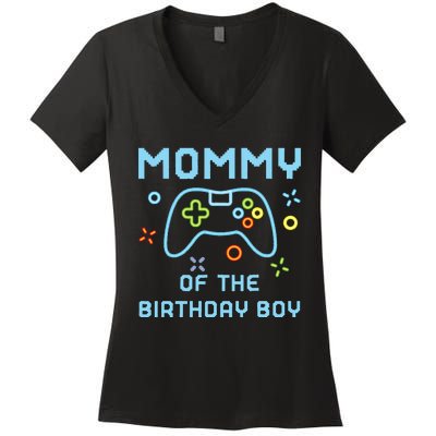 Mommy of the Birthday Matching Video Gamer Birthday Women's V-Neck T-Shirt