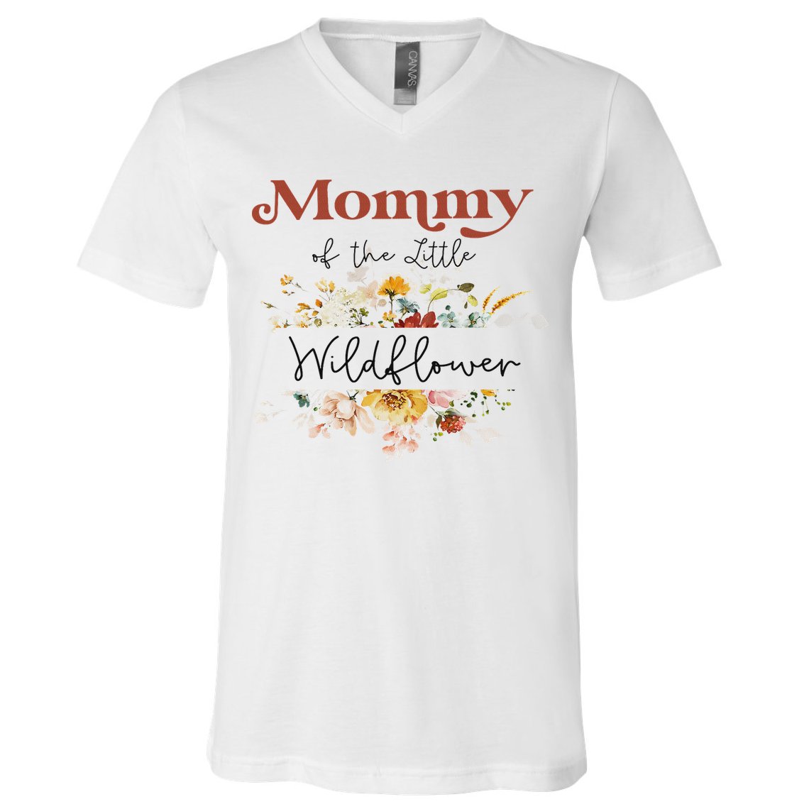 Mommy Of The Little Wildflower Birthday Party Baby Shower V-Neck T-Shirt