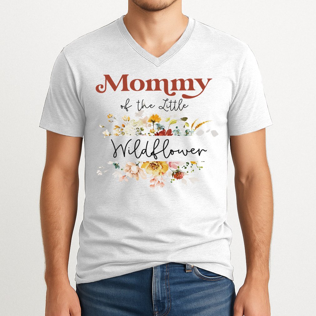 Mommy Of The Little Wildflower Birthday Party Baby Shower V-Neck T-Shirt