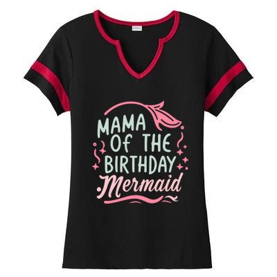 Mama Of The Birthday Mermaid Birthday Party Mermaid Mother Ladies Halftime Notch Neck Tee