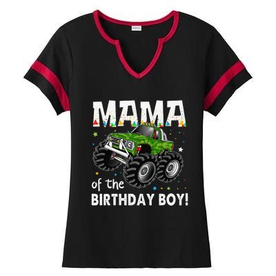 Mama Of The Birthday Bboy Monster Truck Birthday Ladies Halftime Notch Neck Tee