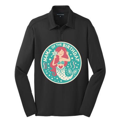 Mama Of The Birthday Mermaid Birthday Party Mermaid Mother Silk Touch Performance Long Sleeve Polo