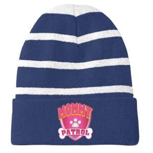 Mommy Of The Birthday Girl Dog Paw Mom Matching Striped Beanie with Solid Band