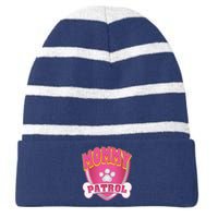 Mommy Of The Birthday Girl Dog Paw Mom Matching Striped Beanie with Solid Band