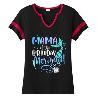 Mama Of The Birthday Mermaid Family Matching Party Squad Ladies Halftime Notch Neck Tee