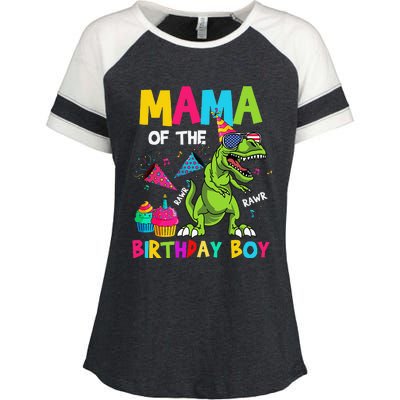 Mama Of The Birthday Bboy TRex Dinosaur Birthday Enza Ladies Jersey Colorblock Tee