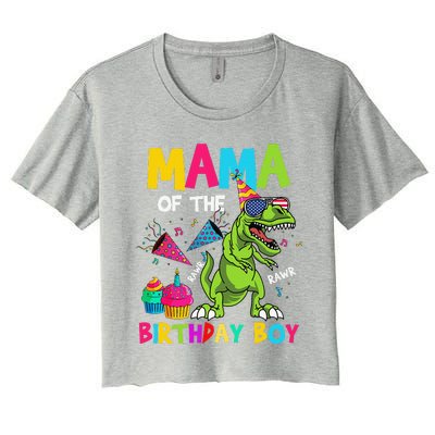 Mama Of The Birthday Bboy TRex Dinosaur Birthday Women's Crop Top Tee