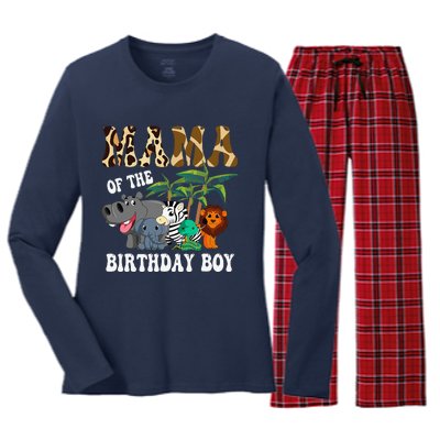 Mama Of The Birthday Bboy Zoo Bday Safari Celebration Women's Long Sleeve Flannel Pajama Set 