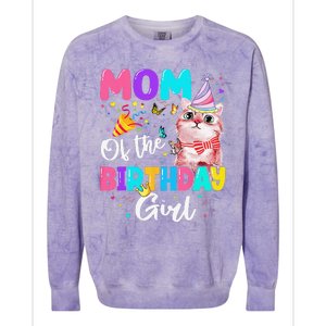 Mom Of The Birthday Cat Kitten Theme Family Bday Colorblast Crewneck Sweatshirt