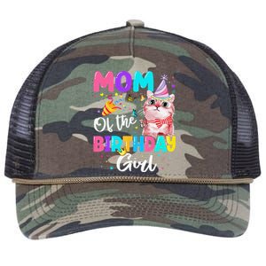 Mom Of The Birthday Cat Kitten Theme Family Bday Retro Rope Trucker Hat Cap