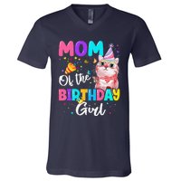 Mom Of The Birthday Cat Kitten Theme Family Bday V-Neck T-Shirt