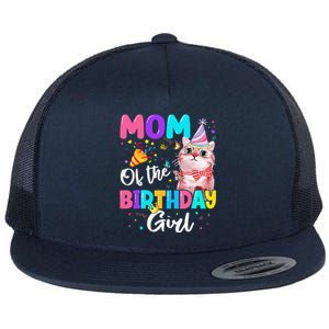 Mom Of The Birthday Cat Kitten Theme Family Bday Flat Bill Trucker Hat