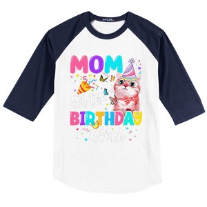 Mom Of The Birthday Cat Kitten Theme Family Bday Baseball Sleeve Shirt