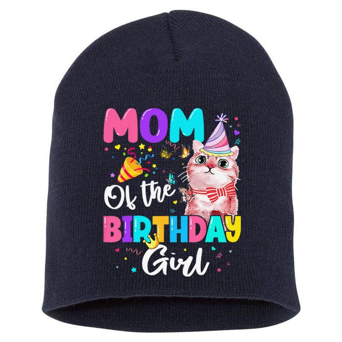 Mom Of The Birthday Cat Kitten Theme Family Bday Short Acrylic Beanie