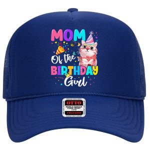 Mom Of The Birthday Cat Kitten Theme Family Bday High Crown Mesh Back Trucker Hat