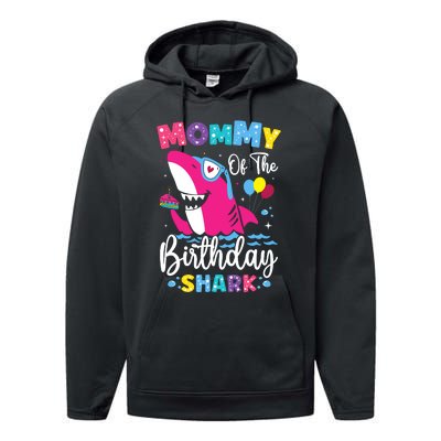 Mommy Of The Shark Birthday Mom Matching Family Performance Fleece Hoodie