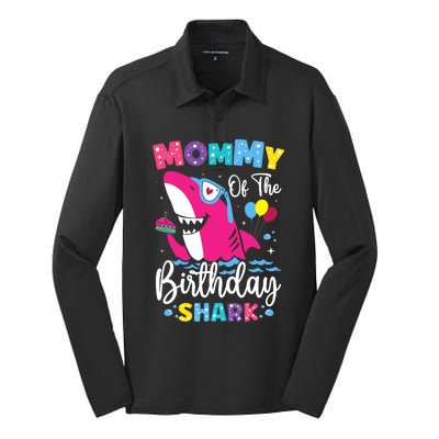 Mommy Of The Shark Birthday Mom Matching Family Silk Touch Performance Long Sleeve Polo