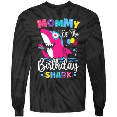 Mommy Of The Shark Birthday Mom Matching Family Tie-Dye Long Sleeve Shirt