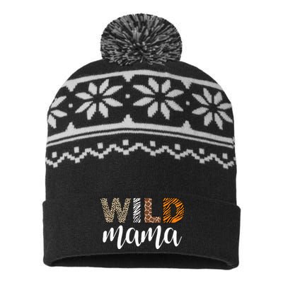 Mama Of The Wild One Zoo Birthday USA-Made Snowflake Beanie