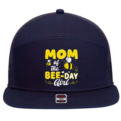 Mom Of The Bee Day Girl Hive Party Matching Birthday Sweet 7 Panel Mesh Trucker Snapback Hat