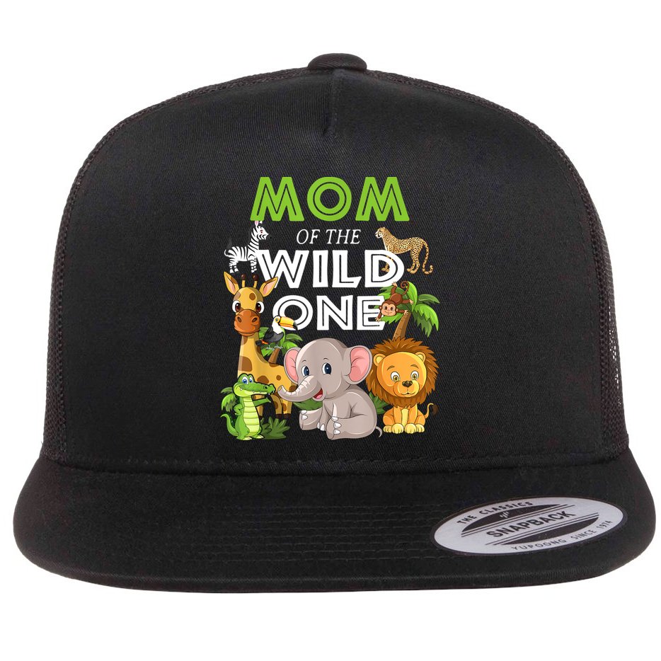 Mom Of The Wild One Zoo Birthday Safari Jungle Animal Flat Bill Trucker Hat