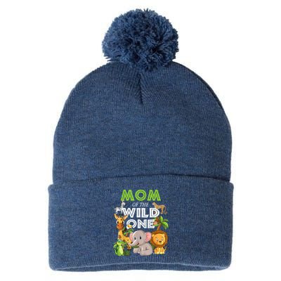 Mom Of The Wild One Zoo Birthday Safari Jungle Animal Pom Pom 12in Knit Beanie