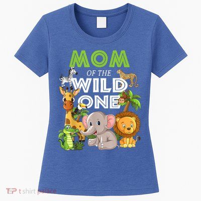 Mom Of The Wild One Zoo Birthday Safari Jungle Animal Womens T-Shirt