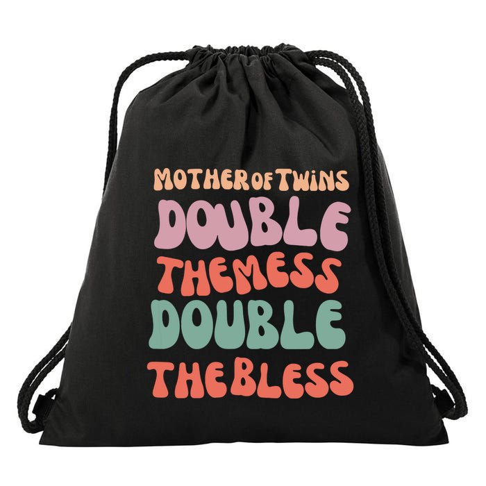 Mother Of Twins Double The Mess Double The Bless Funny Drawstring Bag
