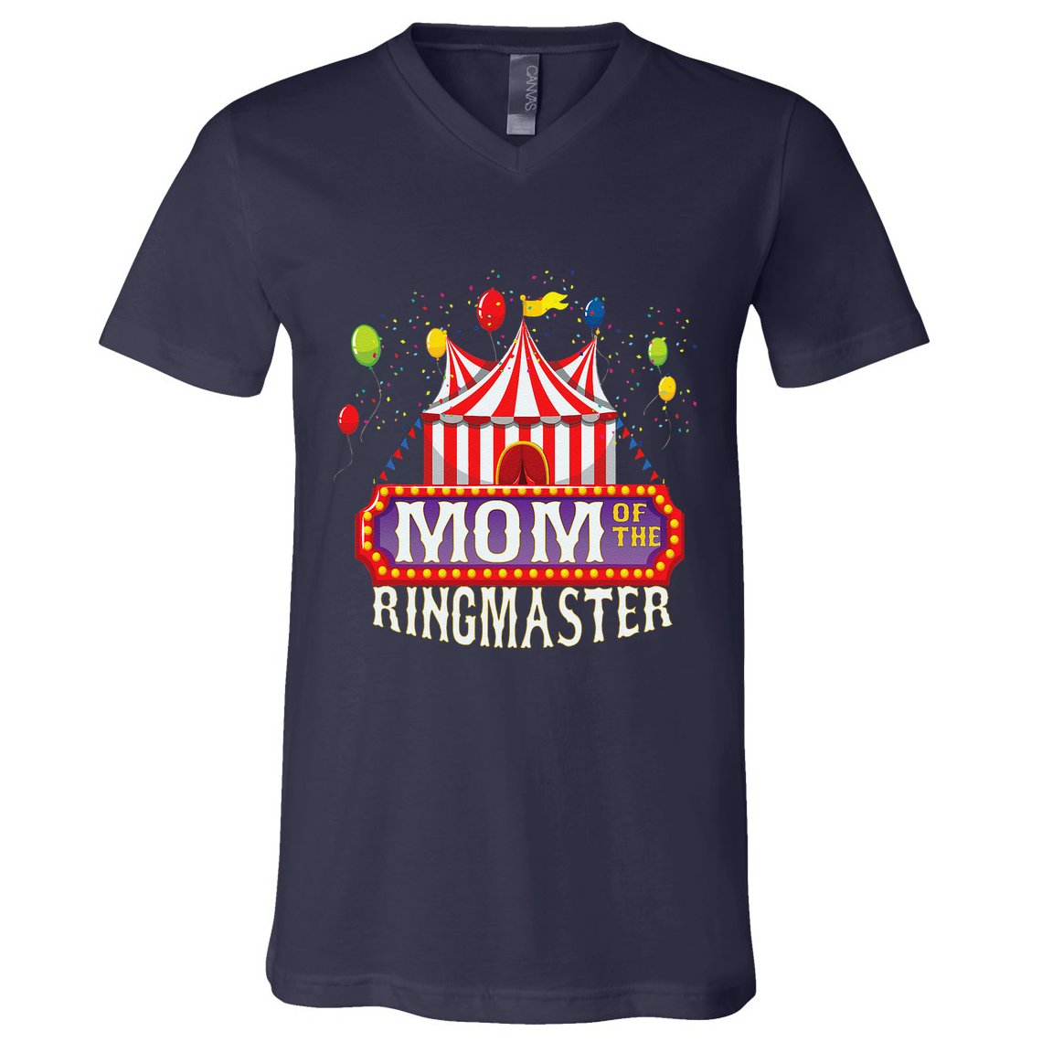 Mom Of The Birthday Ringmaster Circus Party Bday V-Neck T-Shirt