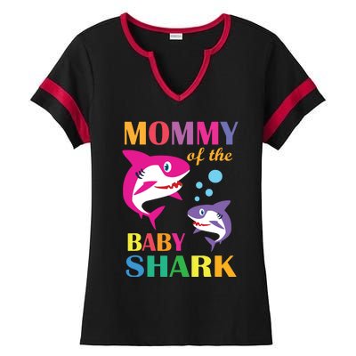 Mommy Of The Baby Birthday Shark Mommy Shark Mother's Day Ladies Halftime Notch Neck Tee