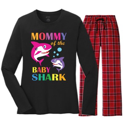 Mommy Of The Baby Birthday Shark Mommy Shark Mother's Day Women's Long Sleeve Flannel Pajama Set 