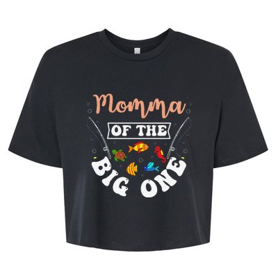 Momma Of The Big One Fishing Birthday Party Bday Celebration Bella+Canvas Jersey Crop Tee