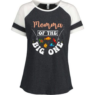 Momma Of The Big One Fishing Birthday Party Bday Celebration Enza Ladies Jersey Colorblock Tee