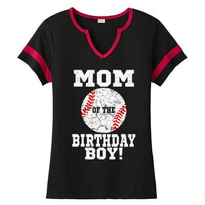 Mom Of The Birthday Boy Baseball Lover Vintage Retro Ladies Halftime Notch Neck Tee