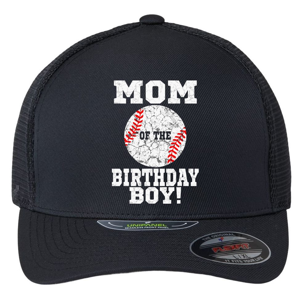 Mom Of The Birthday Boy Baseball Lover Vintage Retro Flexfit Unipanel Trucker Cap