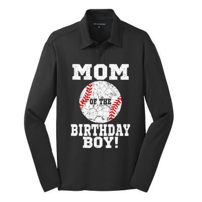 Mom Of The Birthday Boy Baseball Lover Vintage Retro Silk Touch Performance Long Sleeve Polo