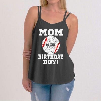 Mom Of The Birthday Boy Baseball Lover Vintage Retro Women's Strappy Tank