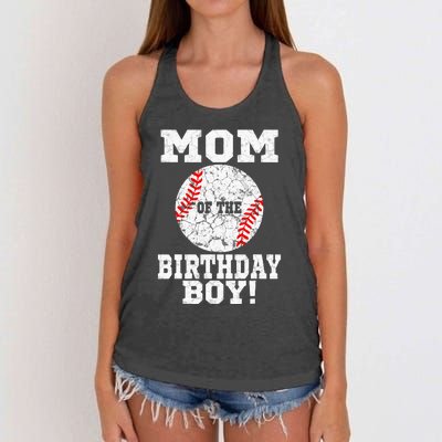 Mom Of The Birthday Boy Baseball Lover Vintage Retro Women's Knotted Racerback Tank