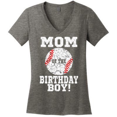 Mom Of The Birthday Boy Baseball Lover Vintage Retro Women's V-Neck T-Shirt