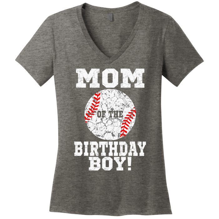 Mom Of The Birthday Boy Baseball Lover Vintage Retro Women's V-Neck T-Shirt