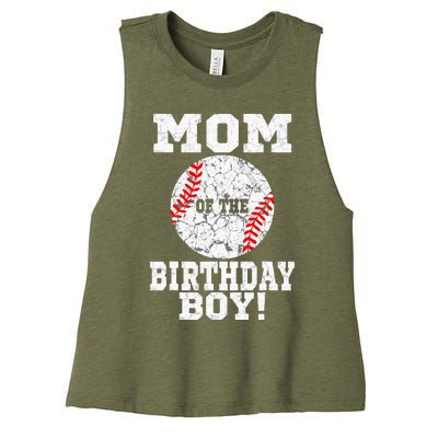 Mom Of The Birthday Boy Baseball Lover Vintage Retro Women's Racerback Cropped Tank