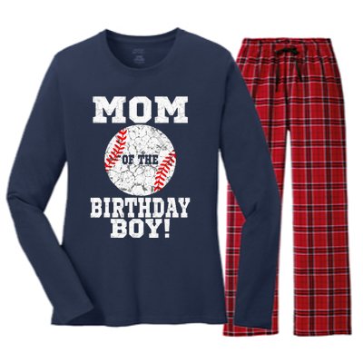 Mom Of The Birthday Boy Baseball Lover Vintage Retro Women's Long Sleeve Flannel Pajama Set 