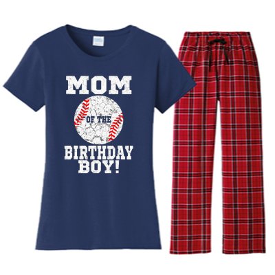 Mom Of The Birthday Boy Baseball Lover Vintage Retro Women's Flannel Pajama Set