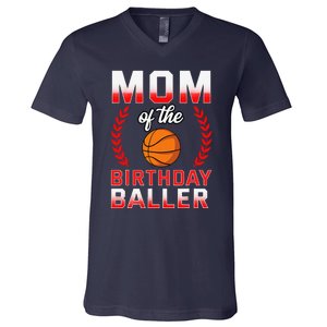 Mom Of The Birthday Boy Basketball Bday Celebration V-Neck T-Shirt