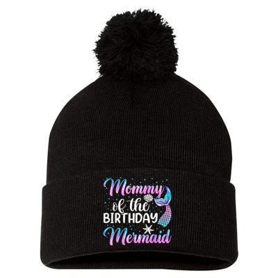 Mommy Of The Mermaid Birthday Mom Pom Pom 12in Knit Beanie