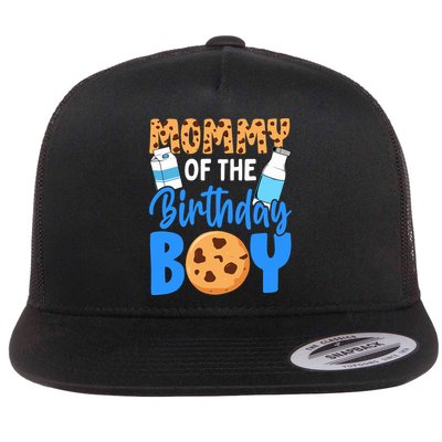 Mommy Of The Birthday Boy Milk And Cookies 1st Birthday Flat Bill Trucker Hat