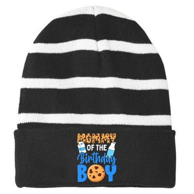 Mommy Of The Birthday Boy Milk And Cookies 1st Birthday Striped Beanie with Solid Band