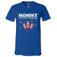 Mommy Of The Little Firecracker 4th Of July American Mom Cool Gift V-Neck T-Shirt