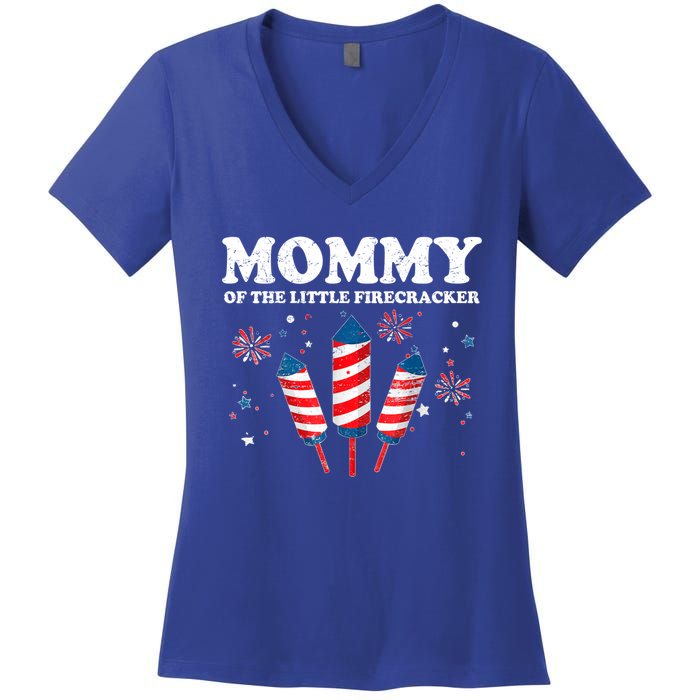 Mommy Of The Little Firecracker 4th Of July American Mom Cool Gift Women's V-Neck T-Shirt